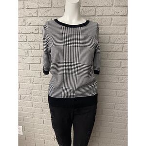 Premise Black White Houndstooth Pattern Knit Sweater Size M